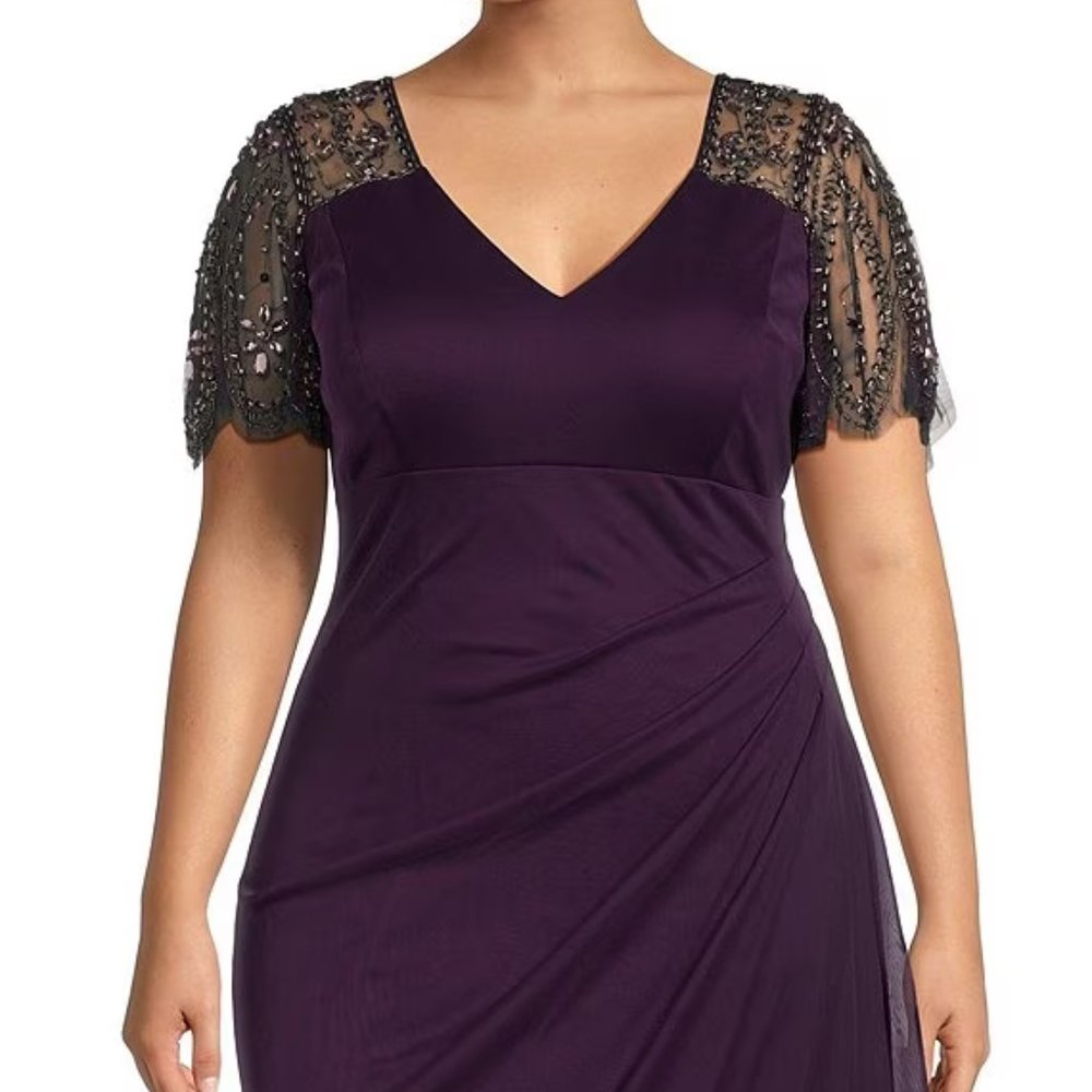 Xscape Long Sheer Matte Jersey Beaded Flutter Sleeve - NEW with tags Nordstrom